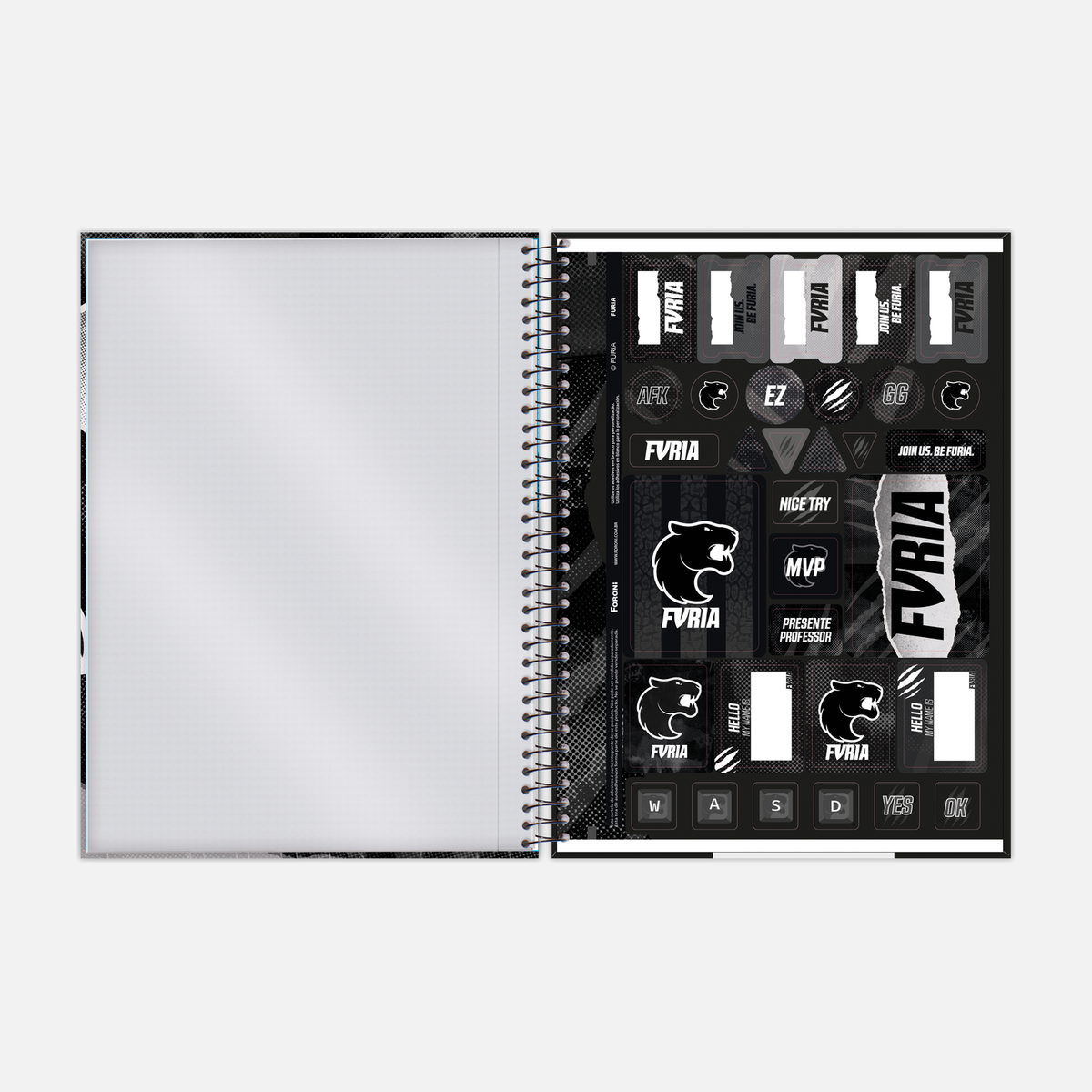 Caderno Furia | Foroni Preto e Branco 80 fls