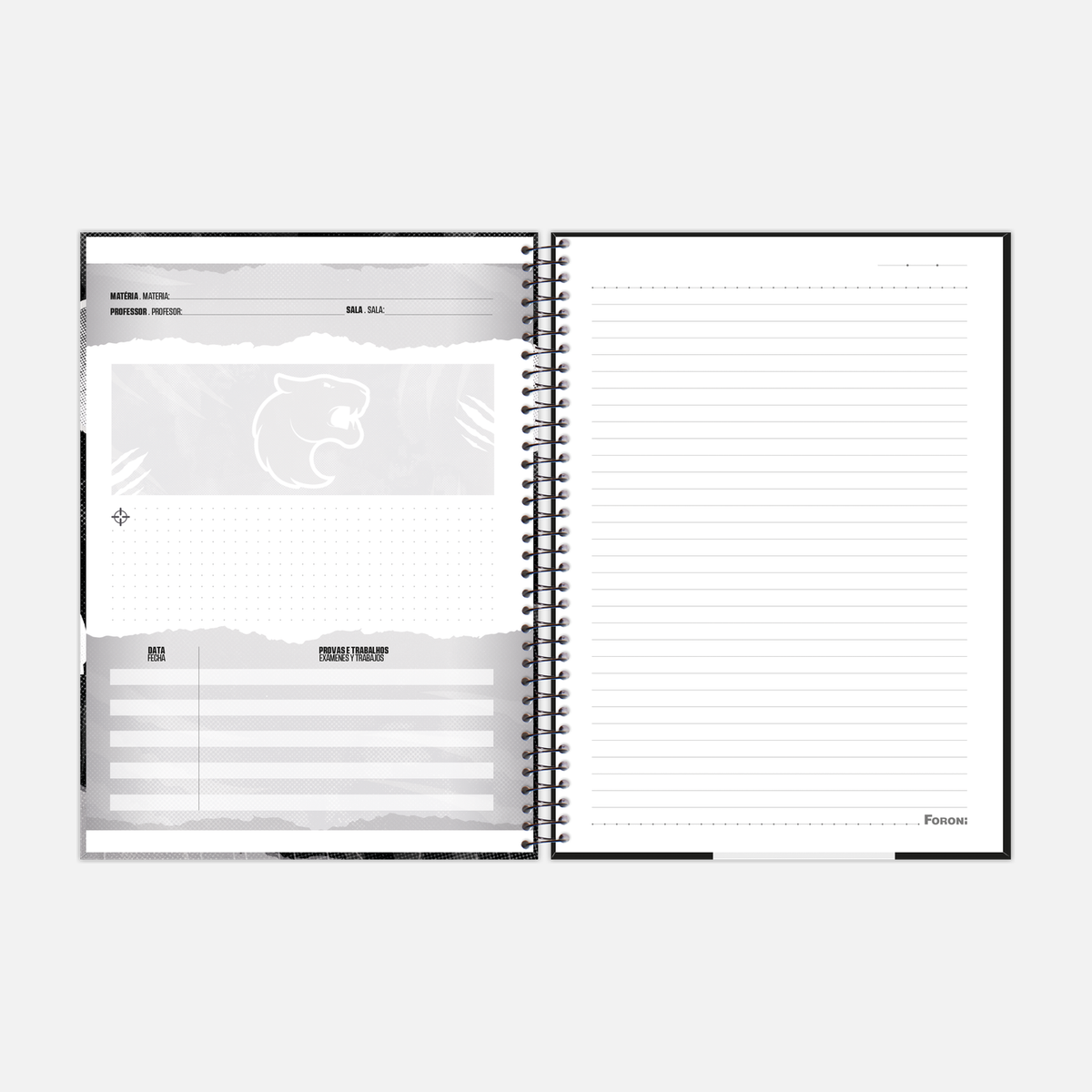 Caderno Furia | Foroni Preto e Branco 80 fls