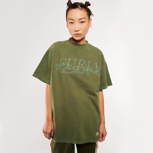 Camiseta Oversized Furia x Zor Verde Estonada