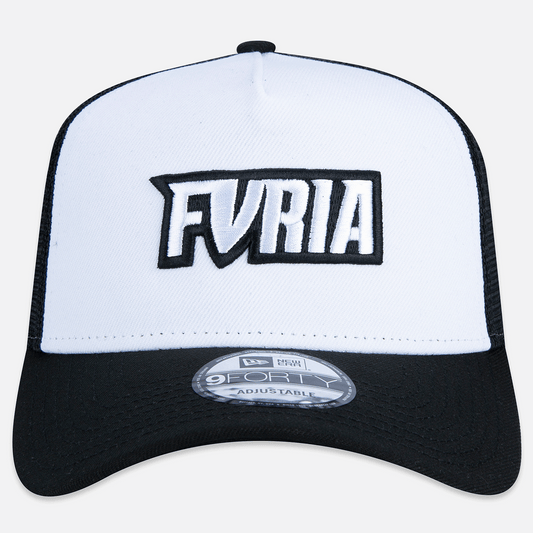Boné 9Forty Trucker Furia x New Era Branco e Preto